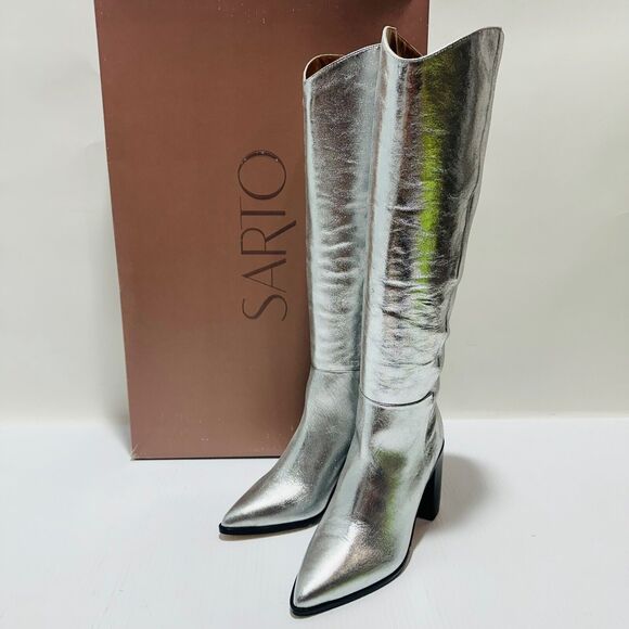 Franco Sarto Ticada Women's US 6.5M Knee High Boots Silver Leather NIB $260 - Picture 3 of 11